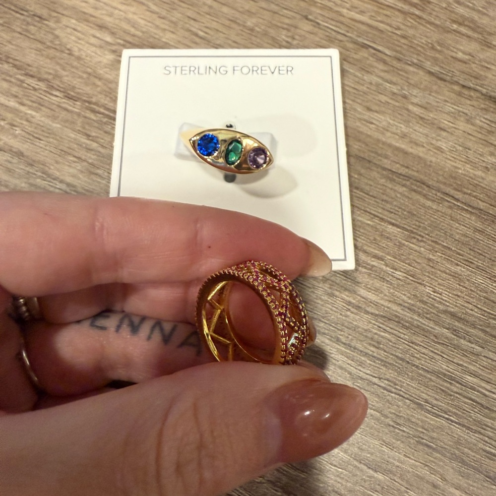 Sterling Silver 14K Gold Plated Rings with Multicolor Stones - Picture 4 of 5